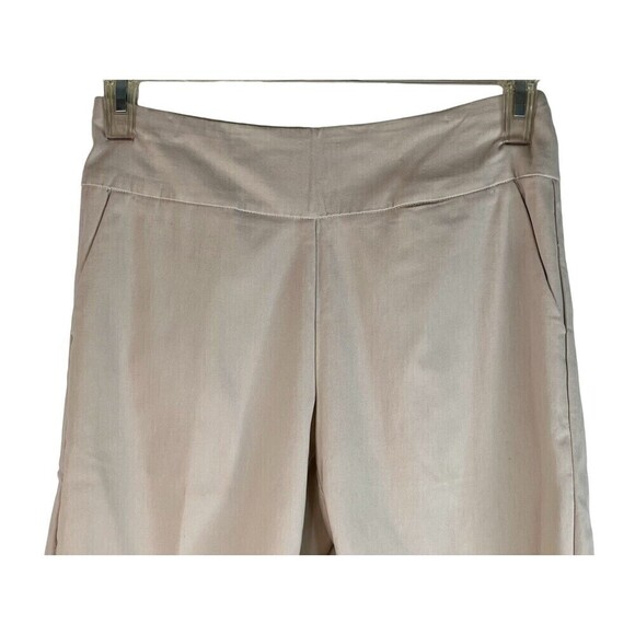 Lior Pull On Capri Pant Light Beige Pocket Silver Side Leg Buttons Sz 4 - Picture 5 of 8
